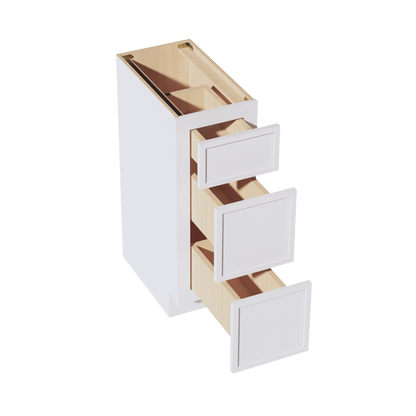 SF - VDB1221: Frost White Slim Shaker 12"W x 34 - 1/2"H x 21"D 3 Drawers Vanity Base Cabinets - NextCabinets