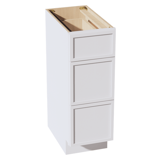 SF - VDB1221: Frost White Slim Shaker 12"W x 34 - 1/2"H x 21"D 3 Drawers Vanity Base Cabinets - NextCabinets