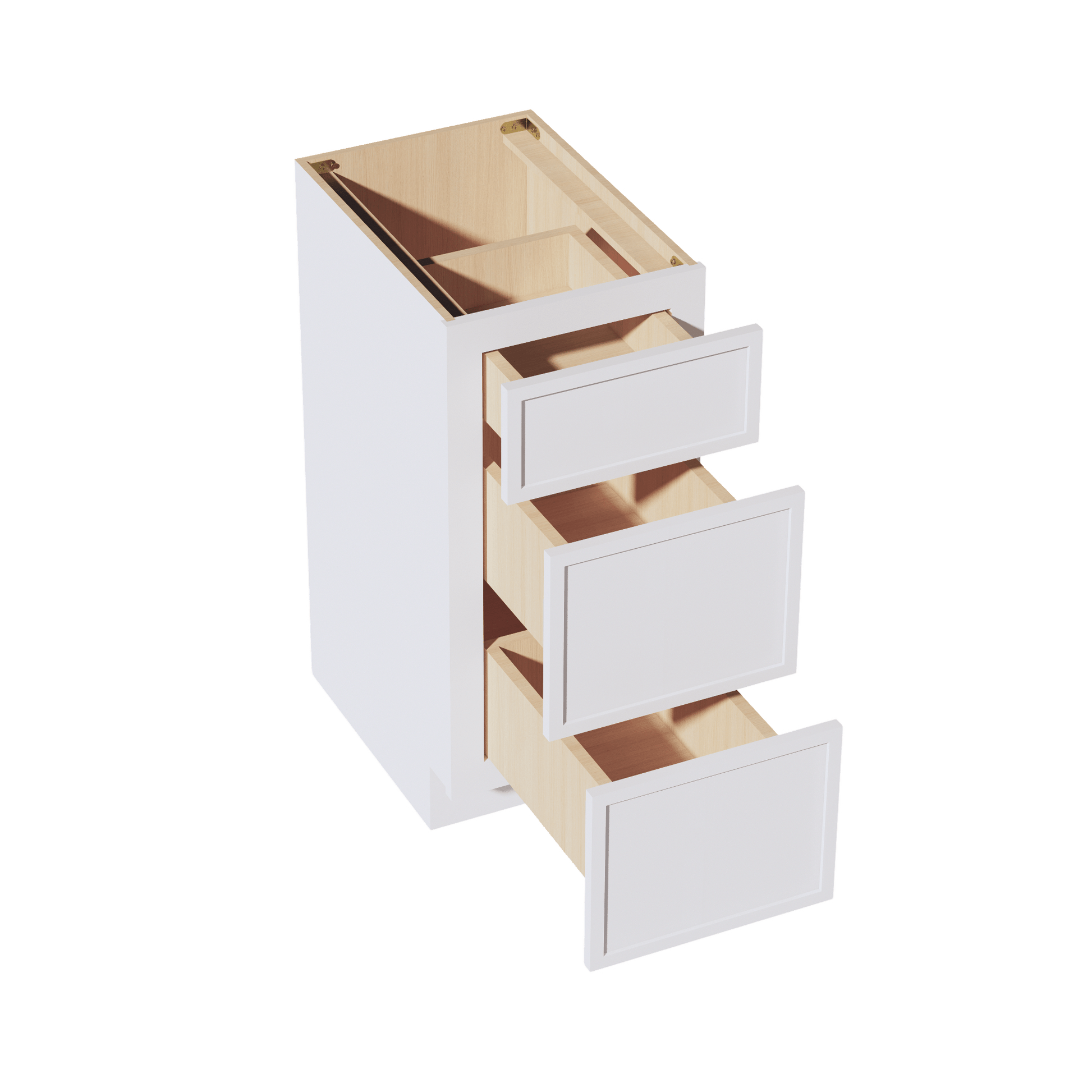 SF - VDB1521: Frost White Slim Shaker 15"W x 34 - 1/2"H x 21"D 3 Drawers Vanity Base Cabinets - NextCabinets