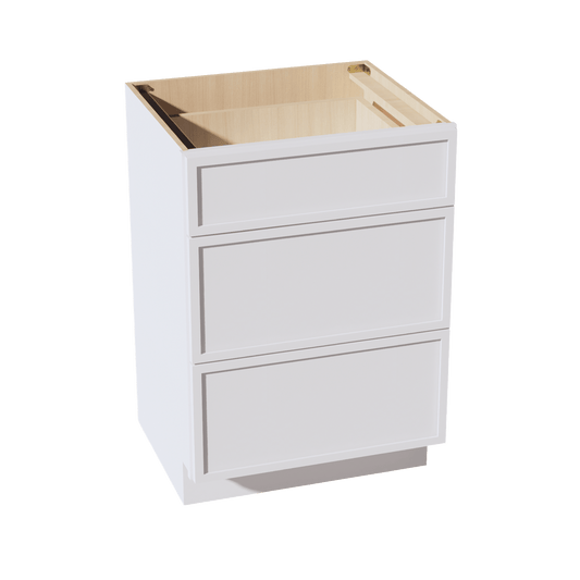SF - VDB2421: Frost White Slim Shaker 24"W x 34 - 1/2"H x 21"D 3 Drawers Vanity Base Cabinets - NextCabinets