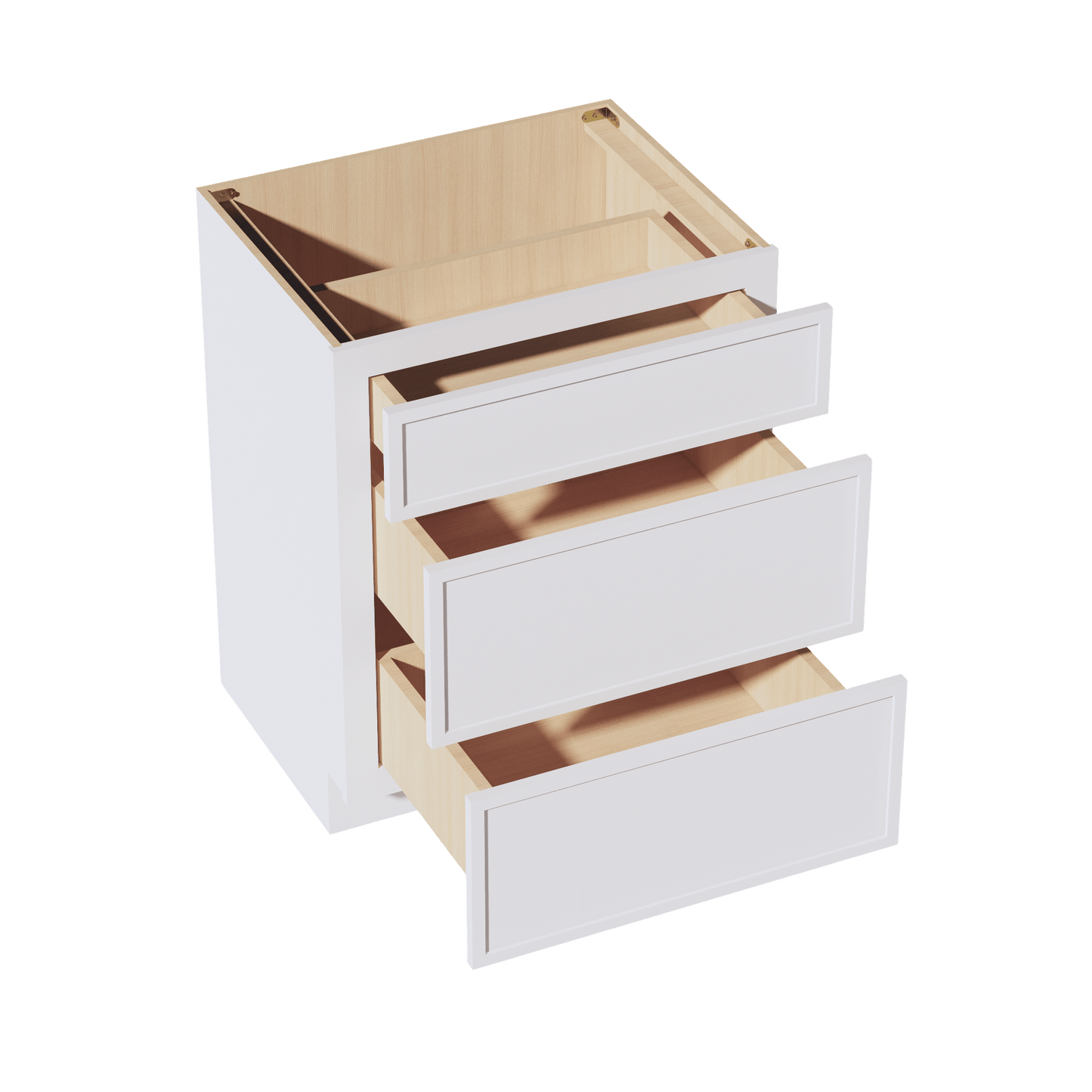 SF - VDB2721: Frost White Slim Shaker 27"W x 34 - 1/2"H x 21"D 3 Drawers Vanity Base Cabinets - NextCabinets