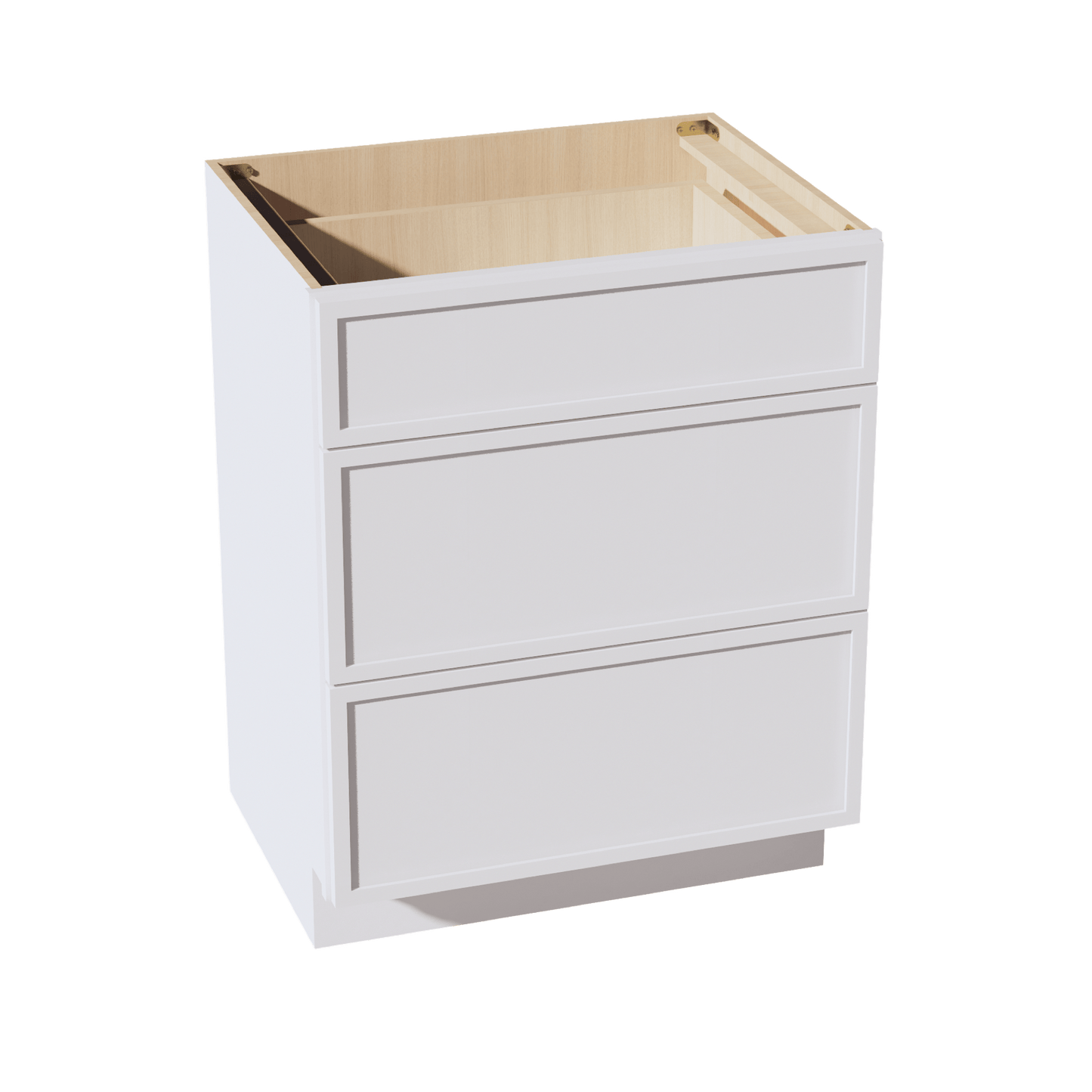 SF - VDB2721: Frost White Slim Shaker 27"W x 34 - 1/2"H x 21"D 3 Drawers Vanity Base Cabinets - NextCabinets