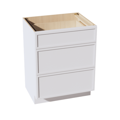 SF - VDB2721: Frost White Slim Shaker 27"W x 34 - 1/2"H x 21"D 3 Drawers Vanity Base Cabinets - NextCabinets