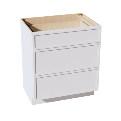SF - VDB3021: Frost White Slim Shaker 30"W x 34 - 1/2"H x 21"D 3 Drawers Vanity Base Cabinets - NextCabinets