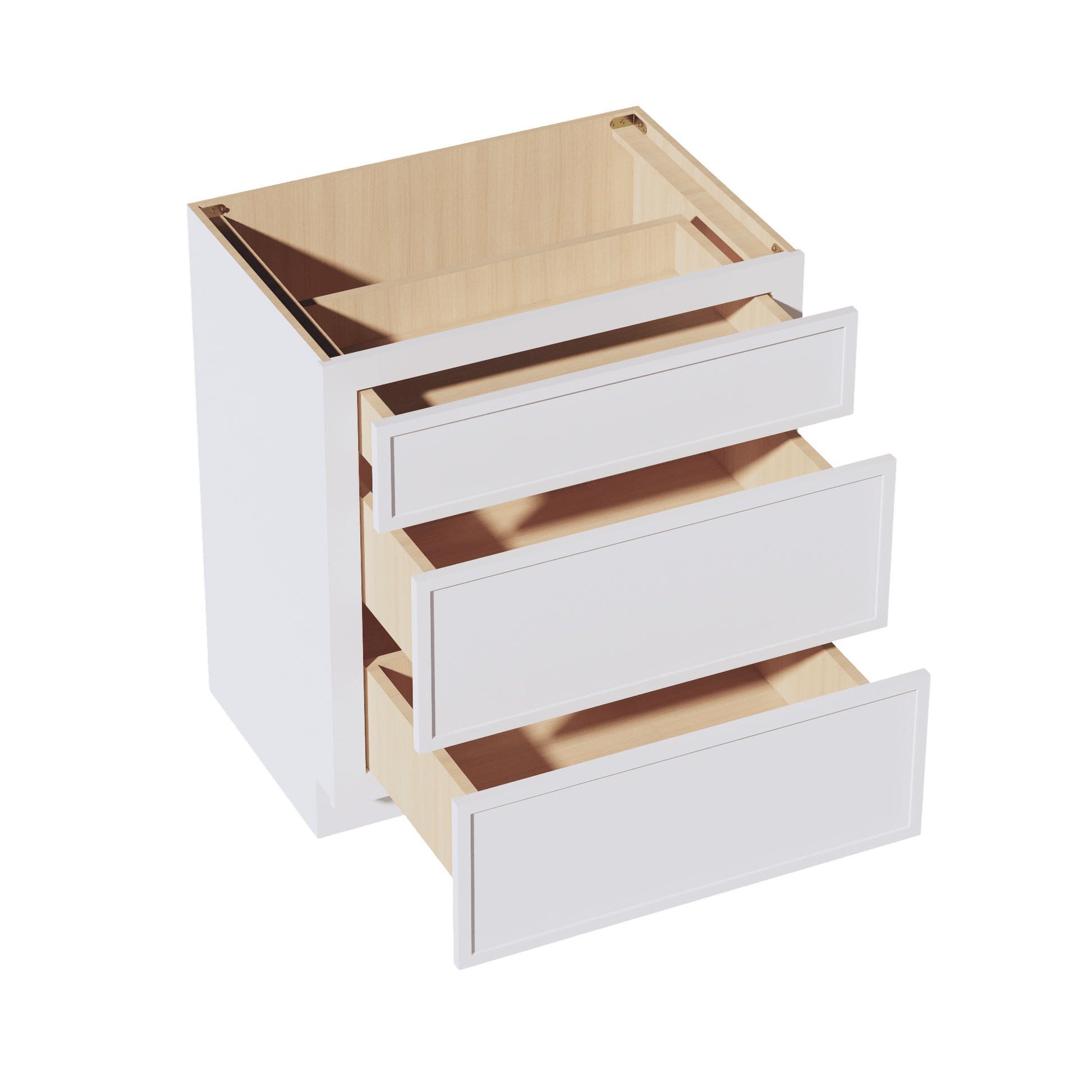 SF - VDB3021: Frost White Slim Shaker 30"W x 34 - 1/2"H x 21"D 3 Drawers Vanity Base Cabinets - NextCabinets