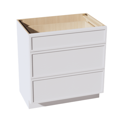SF - VDB3321: Frost White Slim Shaker 33"W x 34 - 1/2"H x 21"D 3 Drawers Vanity Base Cabinets - NextCabinets