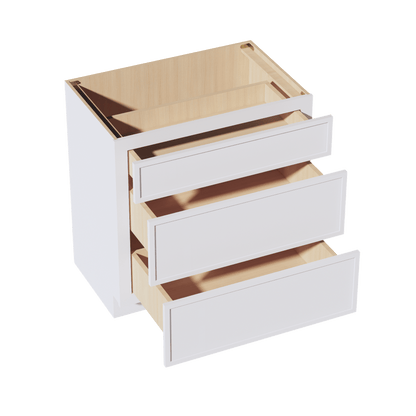 SF - VDB3321: Frost White Slim Shaker 33"W x 34 - 1/2"H x 21"D 3 Drawers Vanity Base Cabinets - NextCabinets