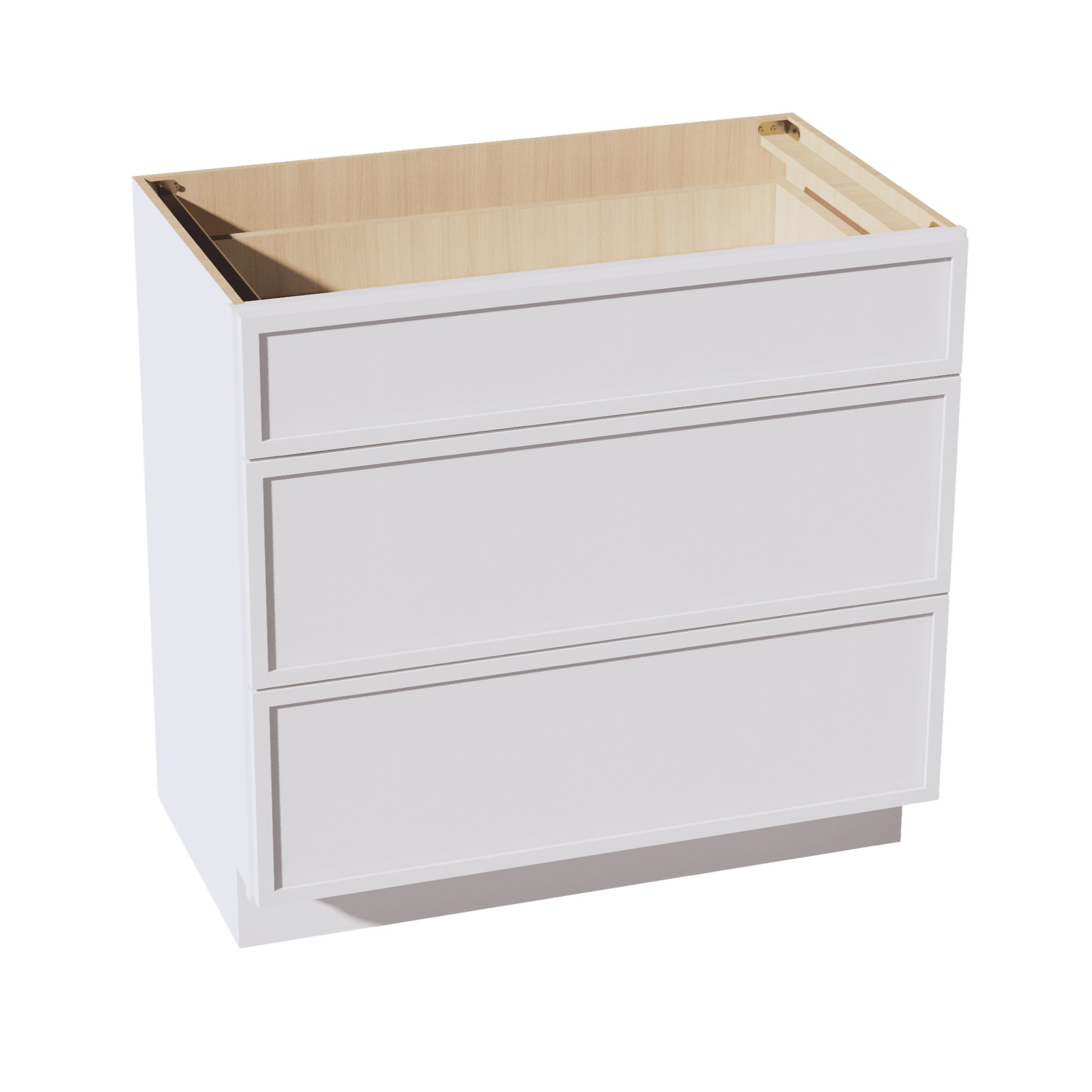 SF - VDB3621: Frost White Slim Shaker 36"W x 34 - 1/2"H x 21"D 3 Drawers Vanity Base Cabinets - NextCabinets