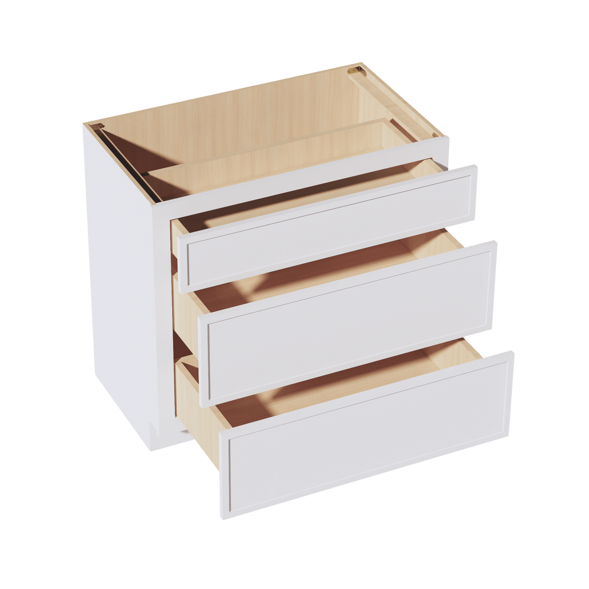 SF - VDB3621: Frost White Slim Shaker 36"W x 34 - 1/2"H x 21"D 3 Drawers Vanity Base Cabinets - NextCabinets