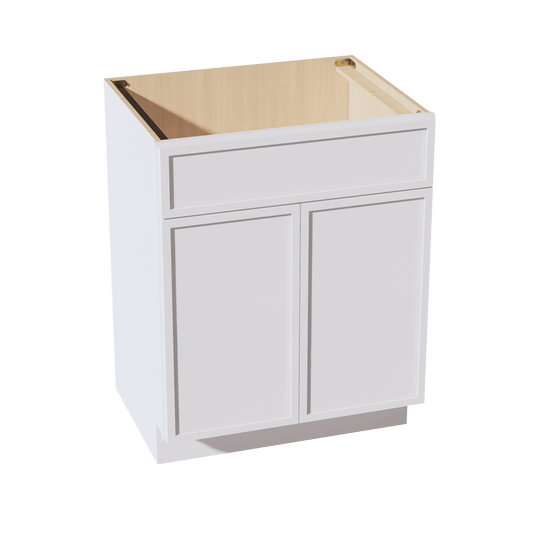 SF - VSB2721: Frost White Slim Shaker 27"W x 34 - 1/2"H x 21"D 2 Doors & 1 False Drawer Vanity Sink Base Cabinets - NextCabinets