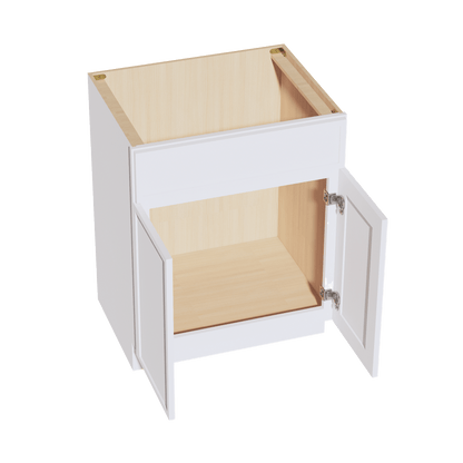 SF - VSB2721: Frost White Slim Shaker 27"W x 34 - 1/2"H x 21"D 2 Doors & 1 False Drawer Vanity Sink Base Cabinets - NextCabinets