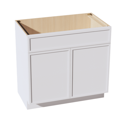 SF - VSB3621: Frost White Slim Shaker 36"W x 34 - 1/2"H x 21"D 2 Doors & 1 False Drawer Vanity Sink Base Cabinets - NextCabinets