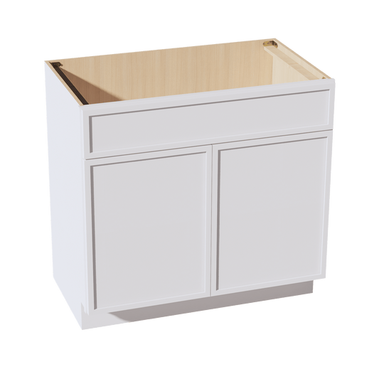 SF - VSB3621: Frost White Slim Shaker 36"W x 34 - 1/2"H x 21"D 2 Doors & 1 False Drawer Vanity Sink Base Cabinets - NextCabinets