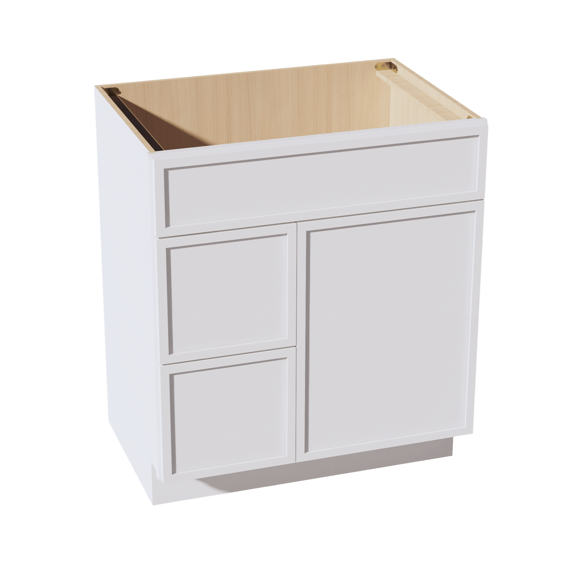 SF - VSD3021L: Frost White Slim Shaker 30"W x 34 - 1/2"H x 21"D 1 Door & 2 Left Drawers Offset Vanity Sink Base Cabinets - NextCabinets