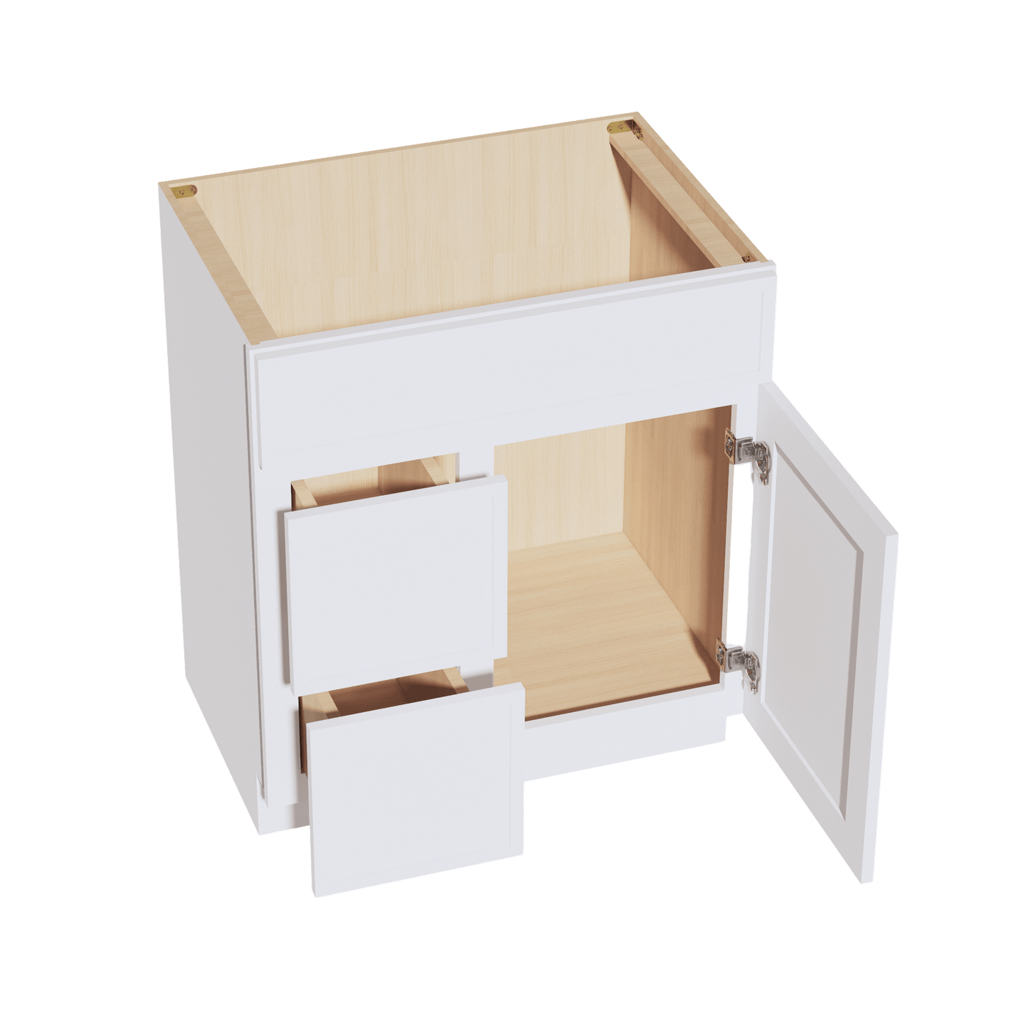 SF - VSD3021L: Frost White Slim Shaker 30"W x 34 - 1/2"H x 21"D 1 Door & 2 Left Drawers Offset Vanity Sink Base Cabinets - NextCabinets