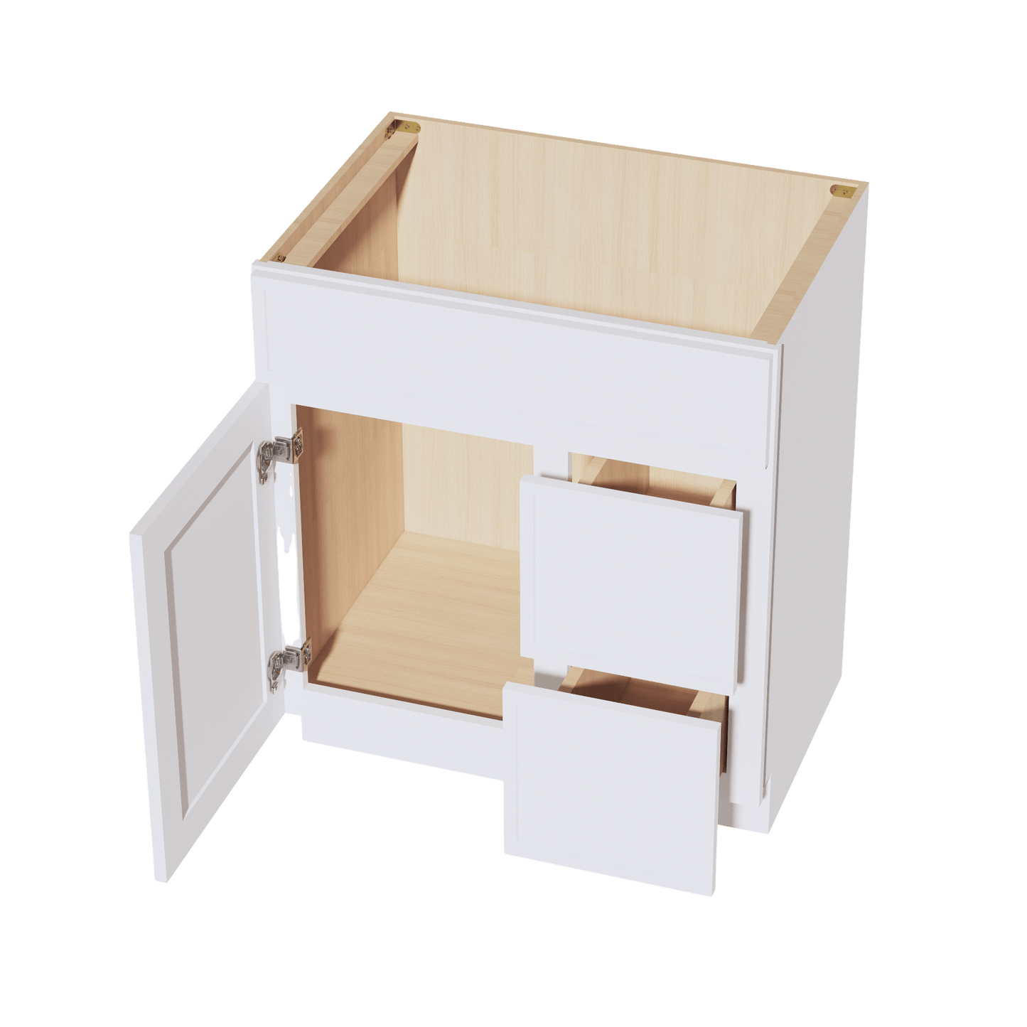 SF - VSD3021R: Frost White Slim Shaker 30"W x 34 - 1/2"H x 21"D 1 Door & 2 Right Drawers Offset Vanity Sink Base Cabinets - NextCabinets