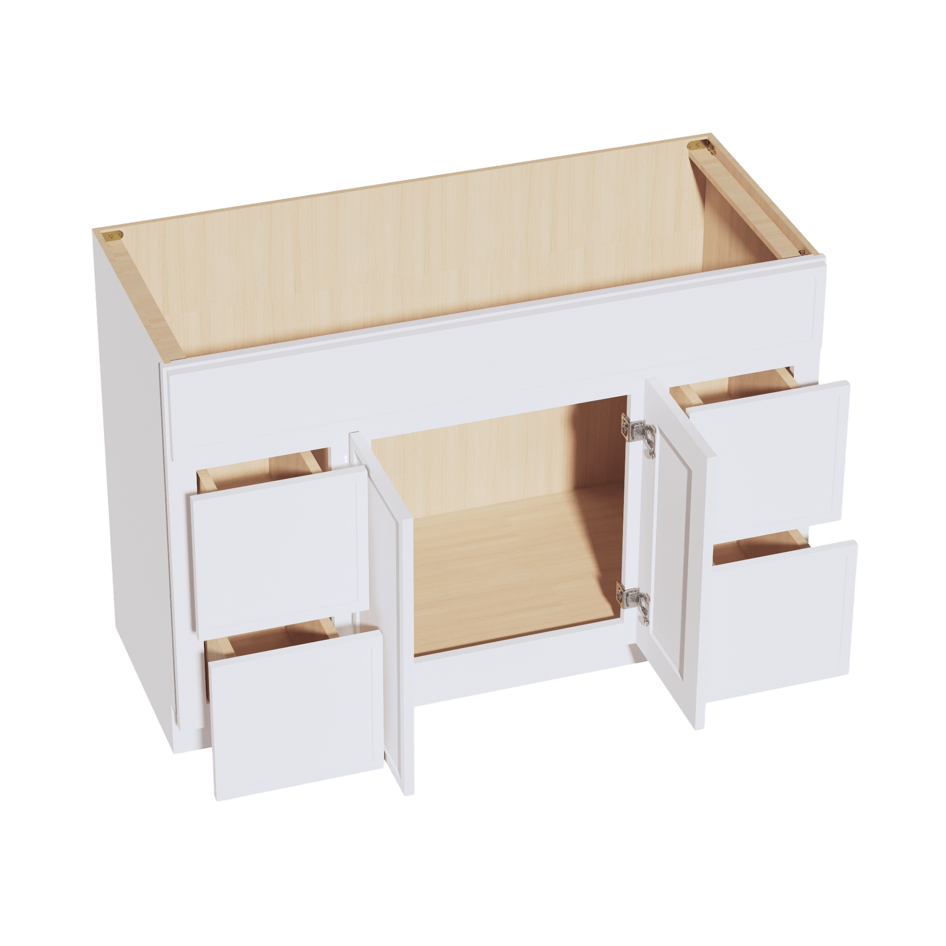 SF - VSD4821: Frost White Slim Shaker 48"W x 34 - 1/2"H x 21"D 2 Doors, 4 Drawers & 1 False Drawer Centered Vanity Sink Base Cabinets - NextCabinets