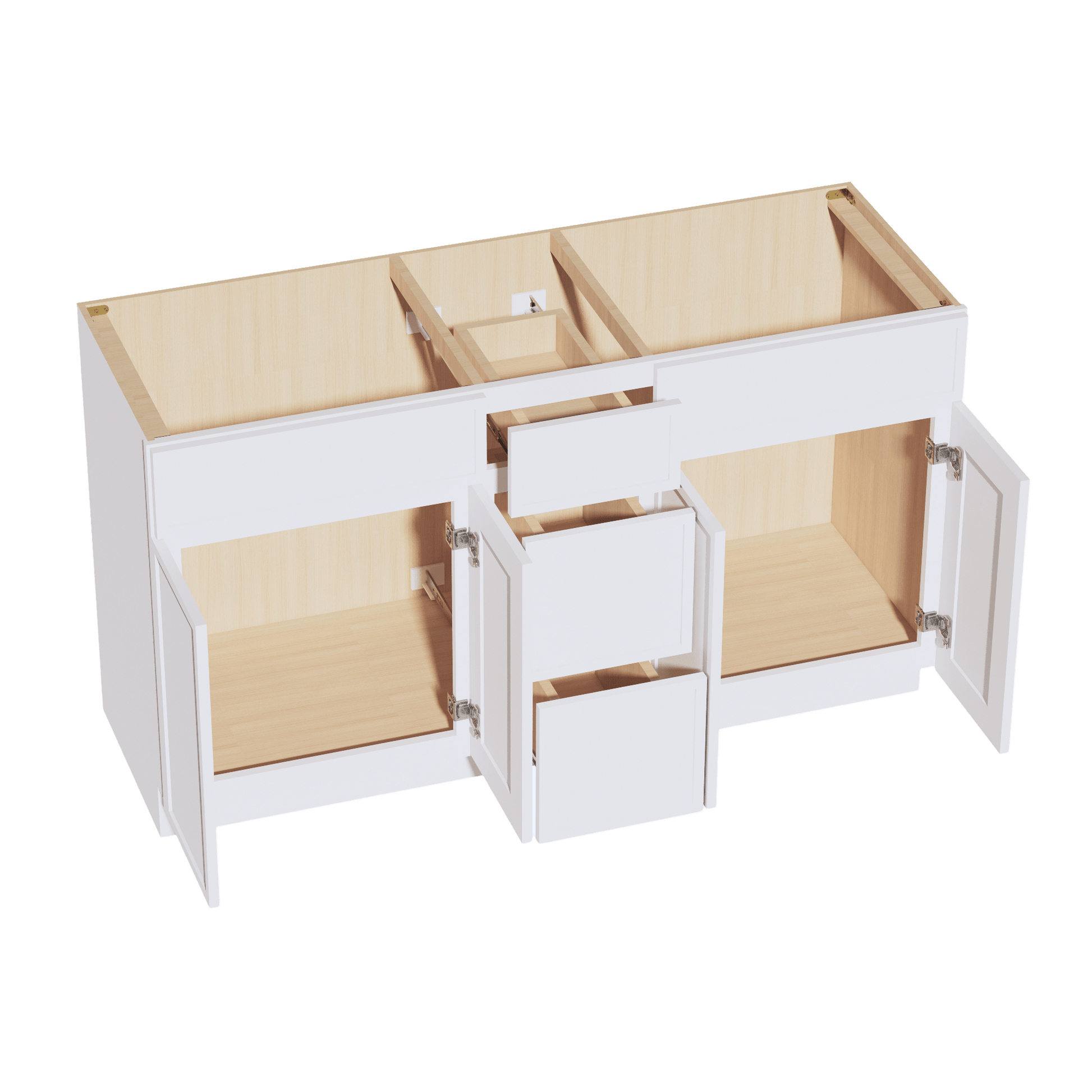 SF - VSD60DOUBLEE: Frost White Slim Shaker 60"W x 34 - 1/2"H x 21"D 4 Doors, 3 Drawers & 2 False Drawers Double Sink Vanity Base Combo Cabinets - NextCabinets