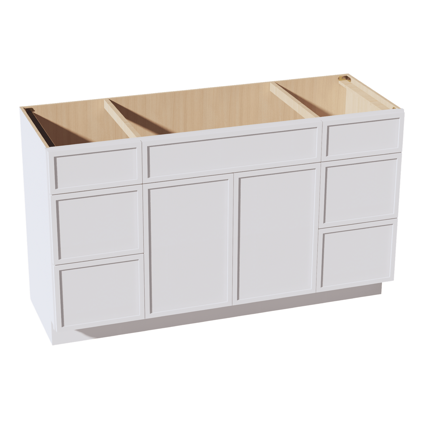 SF - VSD60SINGLE: Frost White Slim Shaker 60"W x 34 - 1/2"H x 21"D 2 Doors, 6 Drawers & 1 False Drawer Single Sink Vanity Base Combo Cabinets - NextCabinets