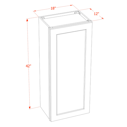 SF - W1842: Frost White Slim Shaker 18"W x 42"H 1 Door & 3 Shelves Standard Wall Cabinet - NextCabinets
