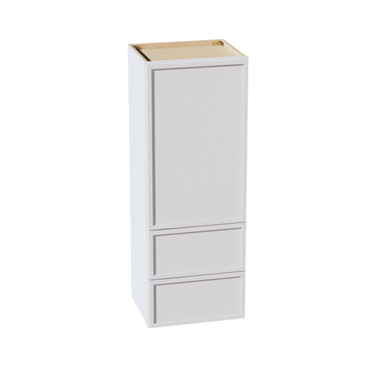 SF - WD1848: Frost White Slim Shaker 18"W x 48"H 1 Door & 2 Drawers Special Wall Cabinet - NextCabinets