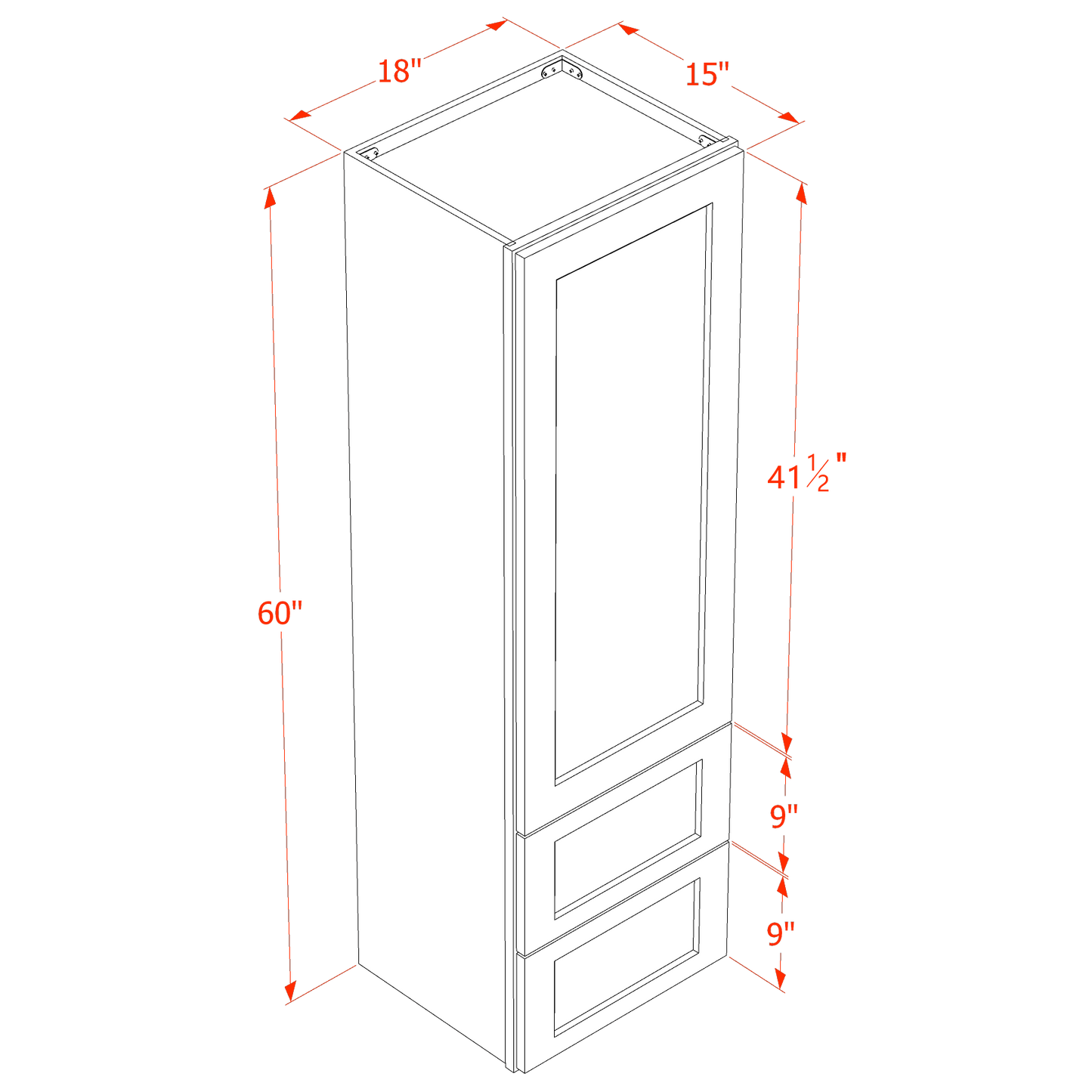 SF - WD1860: Frost White Slim Shaker 18"W x 60"H 1 Door & 2 Drawers Special Wall Cabinet - NextCabinets