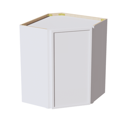 SF - WDC2430: Frost White Slim Shaker 24"W x 30"H 1 Door & 2 Shelves Diagonal Wall Corner Cabinet - NextCabinets