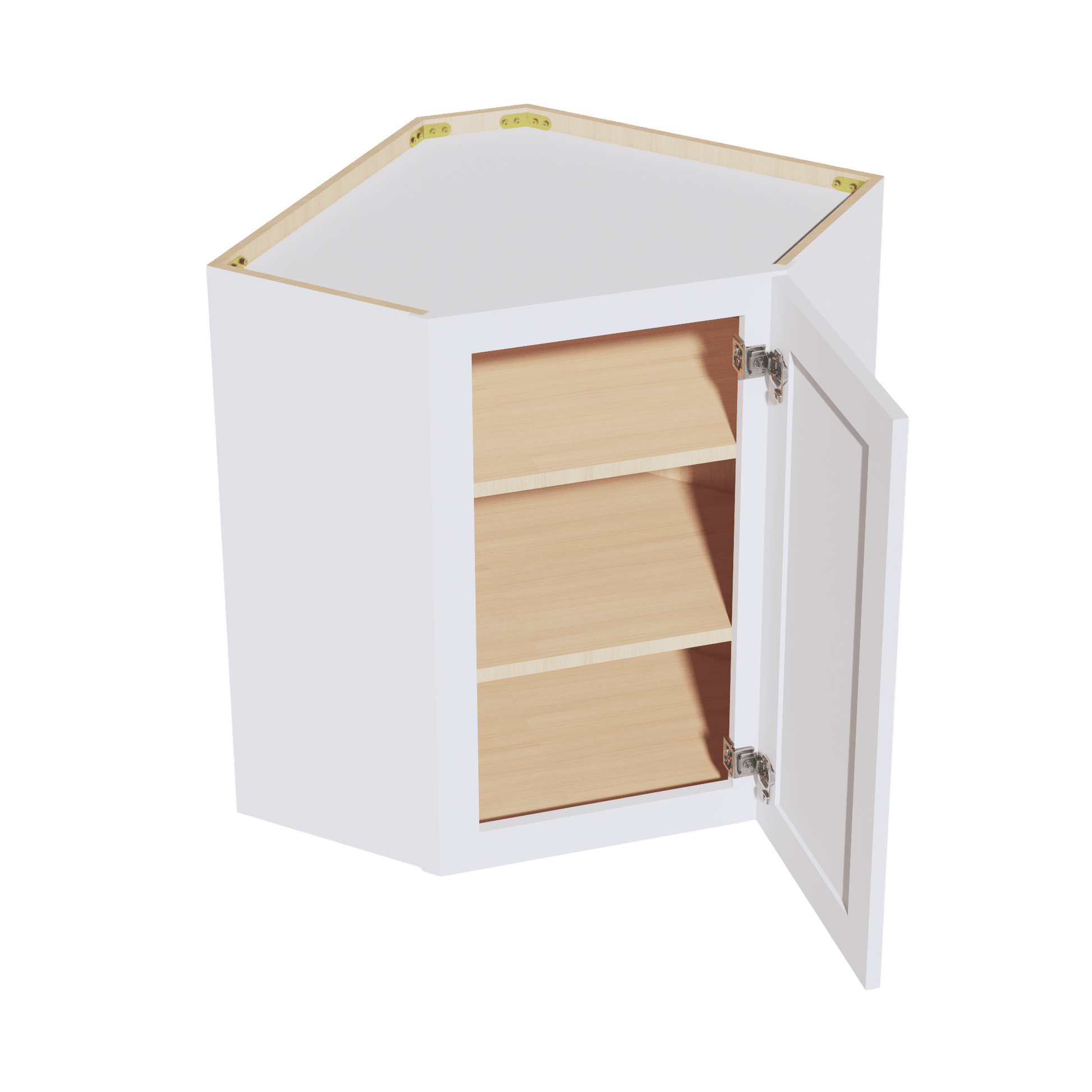 SF - WDC2430: Frost White Slim Shaker 24"W x 30"H 1 Door & 2 Shelves Diagonal Wall Corner Cabinet - NextCabinets