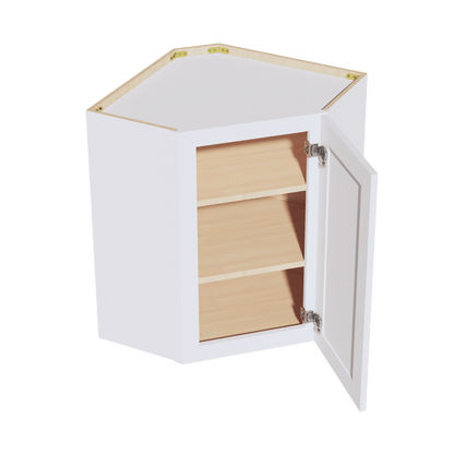SF - WDC2430: Frost White Slim Shaker 24"W x 30"H 1 Door & 2 Shelves Diagonal Wall Corner Cabinet - NextCabinets