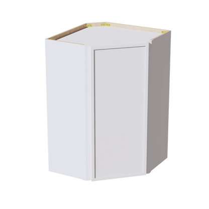 SF - WDC2436: Frost White Slim Shaker 24"W x 36"H 1 Door & 2 Shelves Diagonal Wall Corner Cabinet - NextCabinets