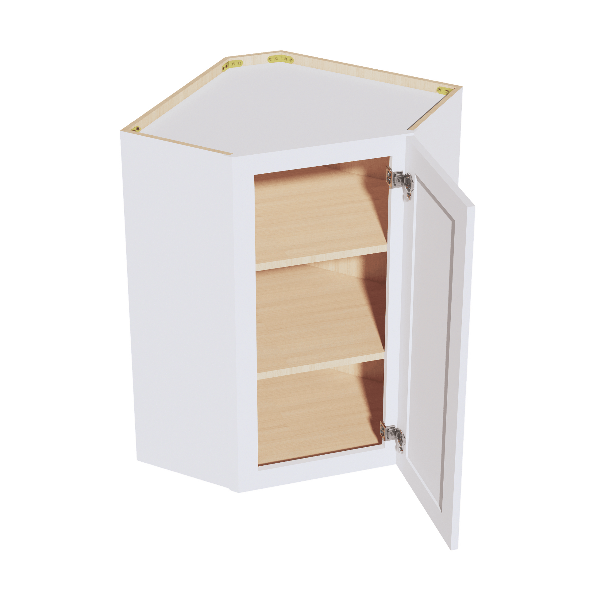 SF - WDC2436: Frost White Slim Shaker 24"W x 36"H 1 Door & 2 Shelves Diagonal Wall Corner Cabinet - NextCabinets