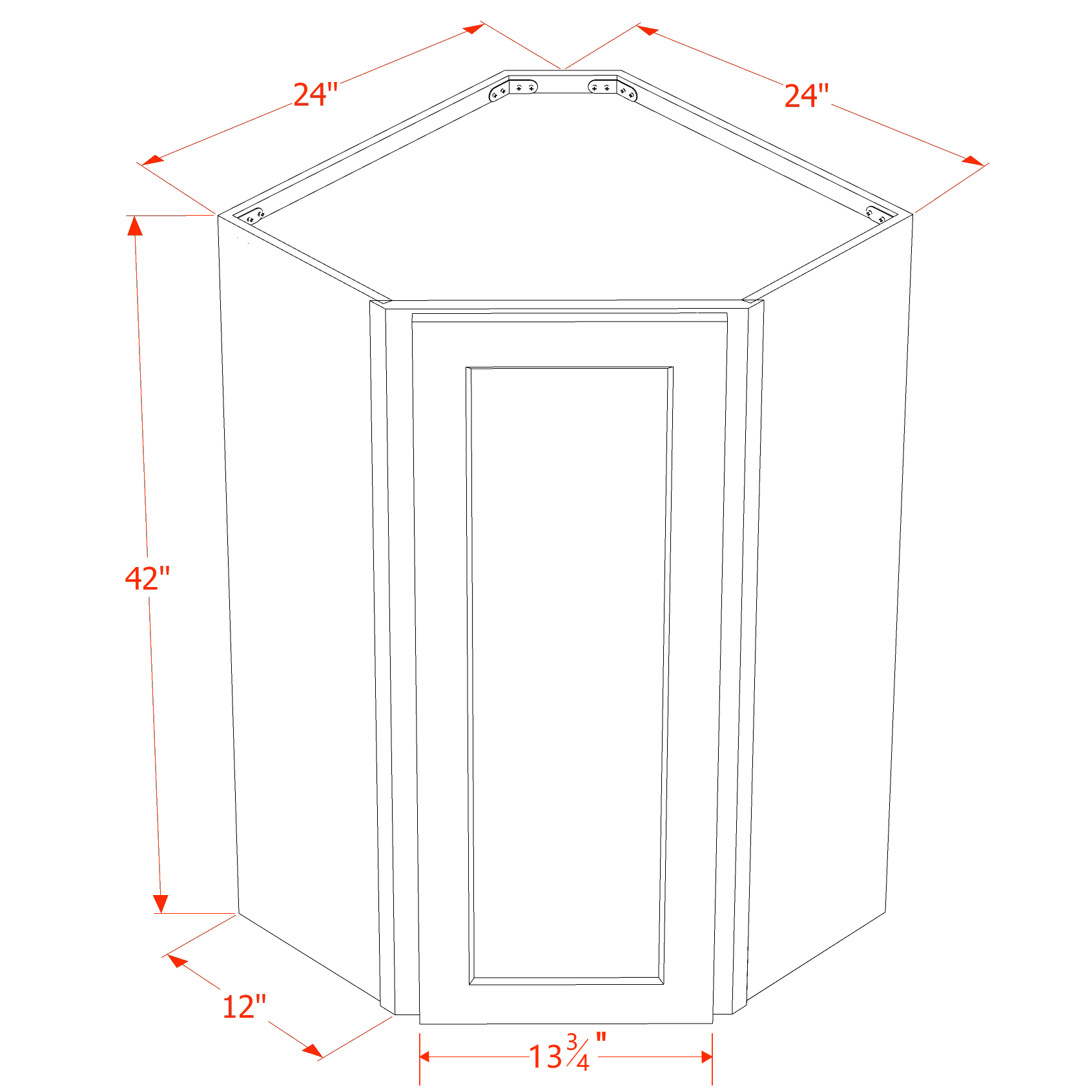 SF - WDC2442: Frost White Slim Shaker 24"W x 42"H 1 Door & 2 Shelves Diagonal Wall Corner Cabinet - NextCabinets