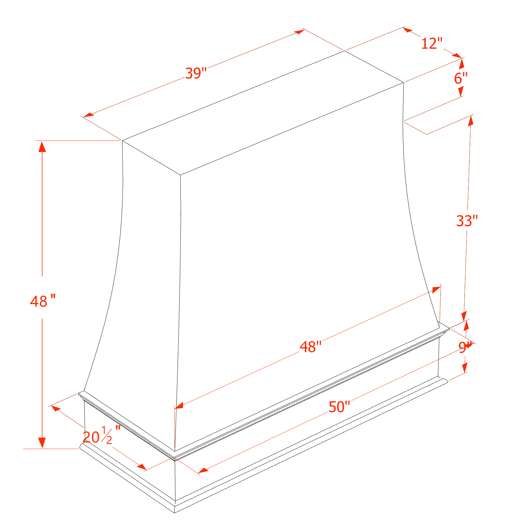 SF - WRH4848: Frost White Slim Shaker 48"W x 48"H Wood Wall Mounted Range Hoods - NextCabinets
