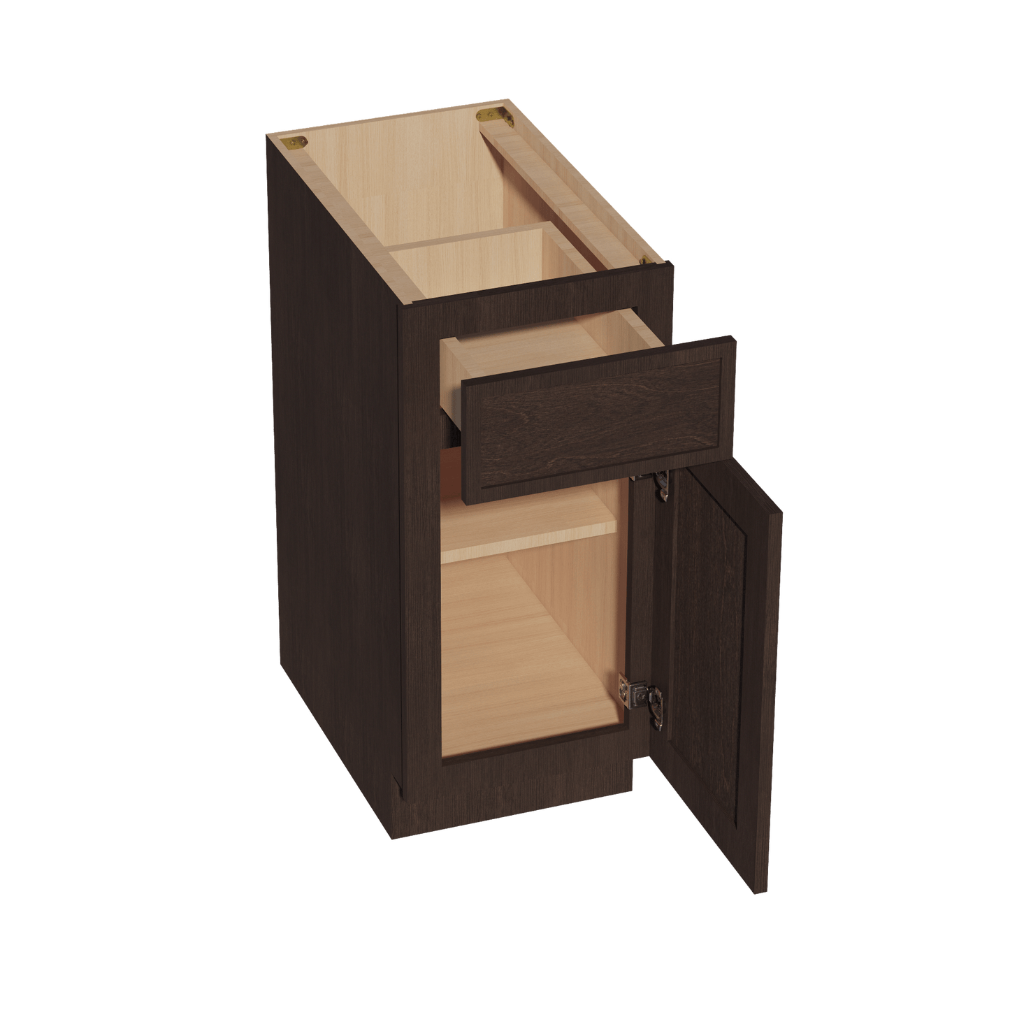 SM - B15: Mocha Brown Slim Shaker 15" 1 Drawer 1 Door Standard Base Cabinet - NextCabinets