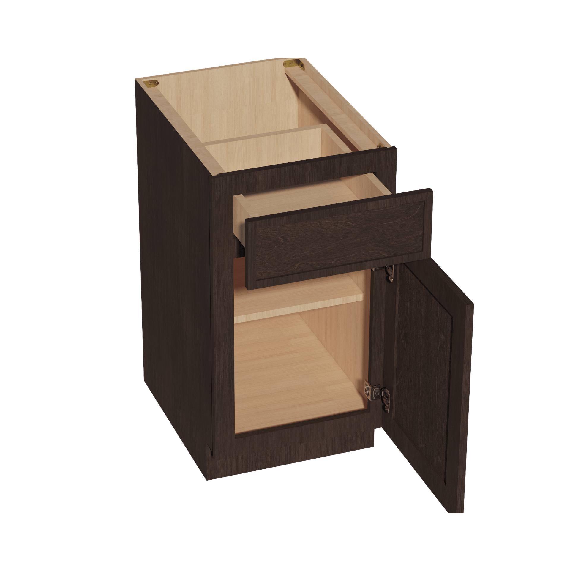 SM - B18: Mocha Brown Slim Shaker 18" 1 Drawer 1 Door Standard Base Cabinet - NextCabinets