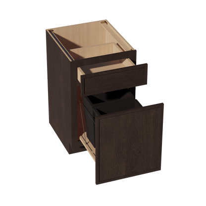 SM - B18TR: Mocha Brown Slim Shaker 18" 1 Drawer Trash Pull Out Base Cabinet - NextCabinets