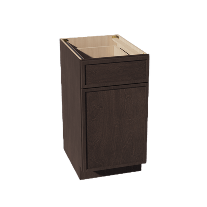 SM - B18TR: Mocha Brown Slim Shaker 18" 1 Drawer Trash Pull Out Base Cabinet - NextCabinets