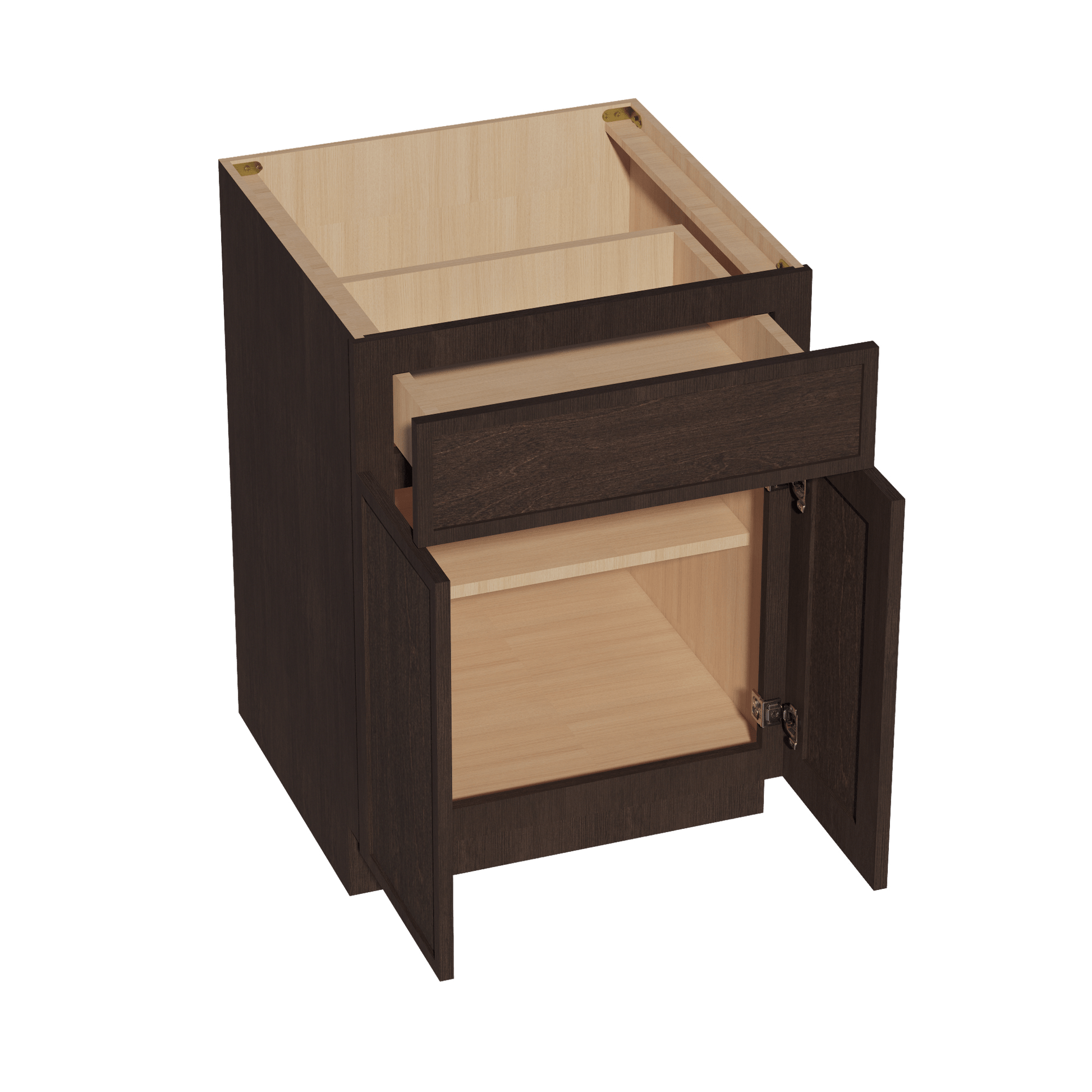 SM - B24: Mocha Brown Slim Shaker 24" 1 Drawer 2 Doors Standard Base Cabinet - NextCabinets