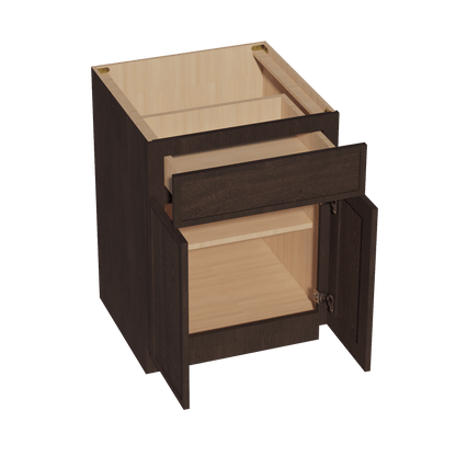 SM - B24: Mocha Brown Slim Shaker 24" 1 Drawer 2 Doors Standard Base Cabinet - NextCabinets