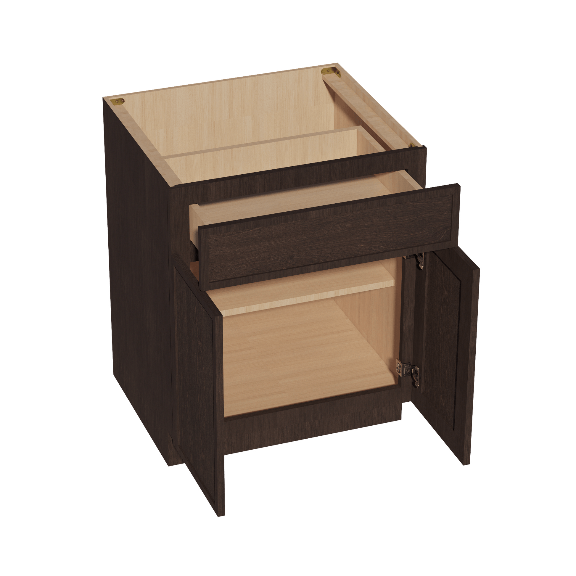 SM - B27: Mocha Brown Slim Shaker 27" 1 Drawer 2 Doors Standard Base Cabinet - NextCabinets