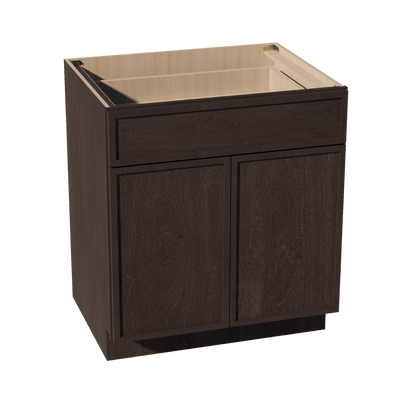 SM - B30: Mocha Brown Slim Shaker 30" 1 Drawer 2 Doors Standard Base Cabinet - NextCabinets