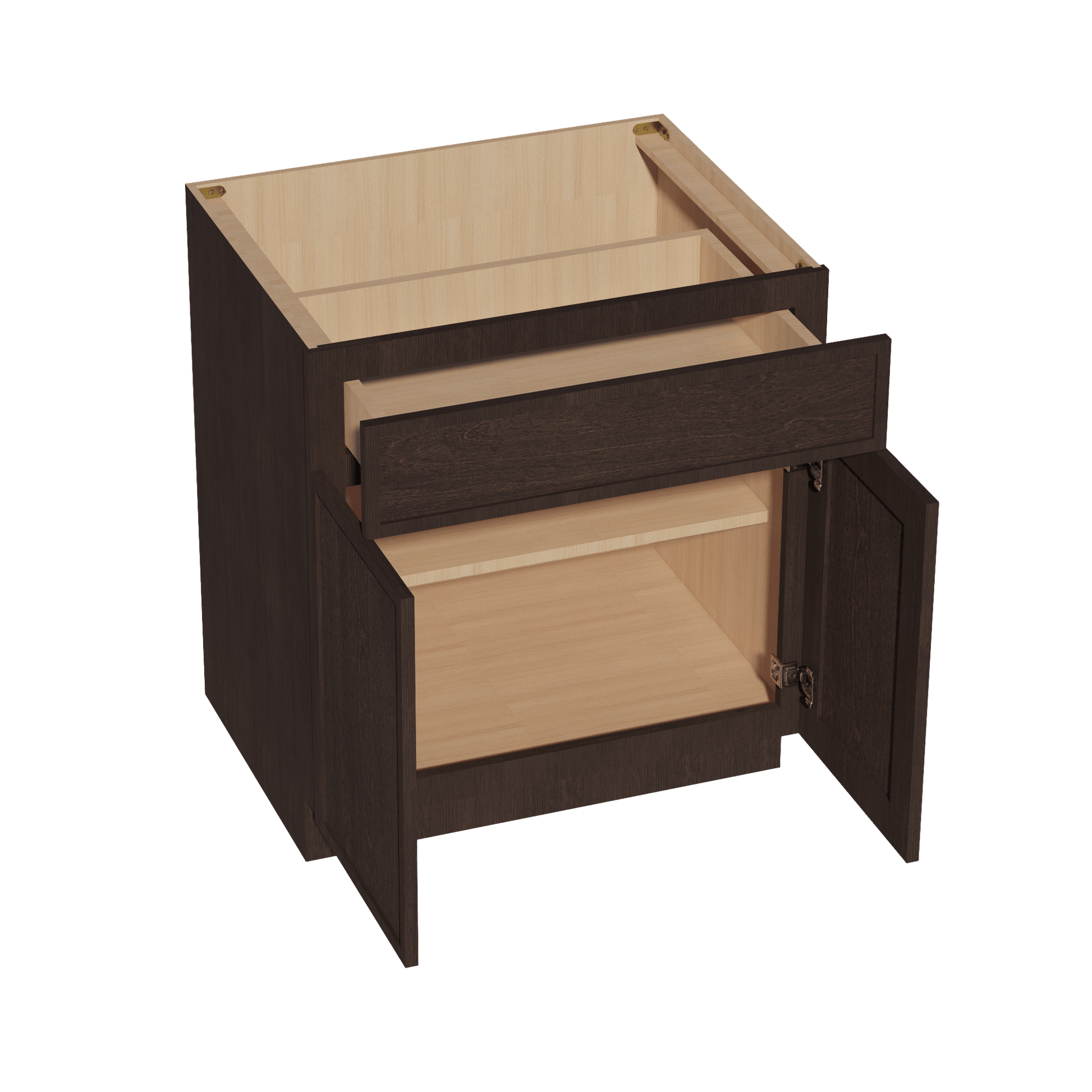 SM - B30: Mocha Brown Slim Shaker 30" 1 Drawer 2 Doors Standard Base Cabinet - NextCabinets