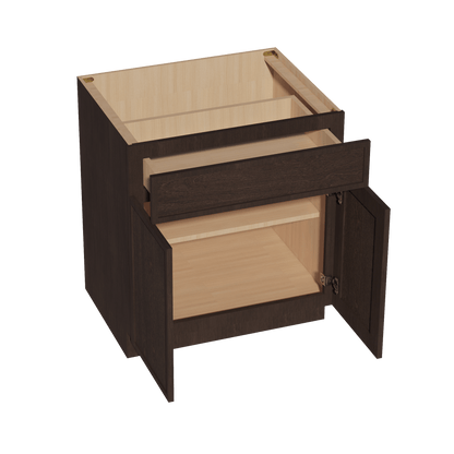 SM - B30: Mocha Brown Slim Shaker 30" 1 Drawer 2 Doors Standard Base Cabinet - NextCabinets