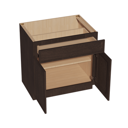 SM - B33: Mocha Brown Slim Shaker 33" 1 Drawer 2 Doors Standard Base Cabinet - NextCabinets