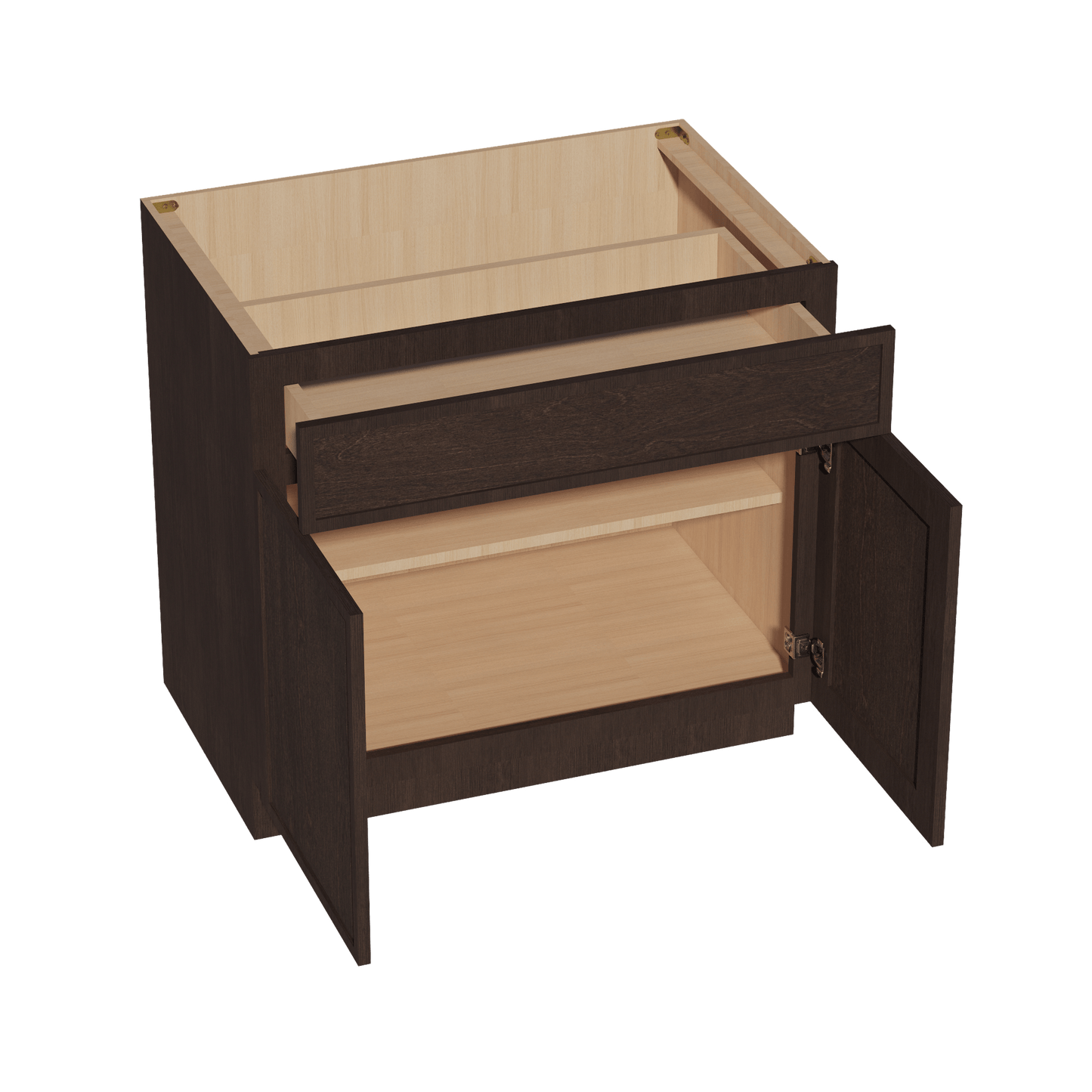 SM - B36: Mocha Brown Slim Shaker 36" 1 Drawer 2 Doors Standard Base Cabinet - NextCabinets