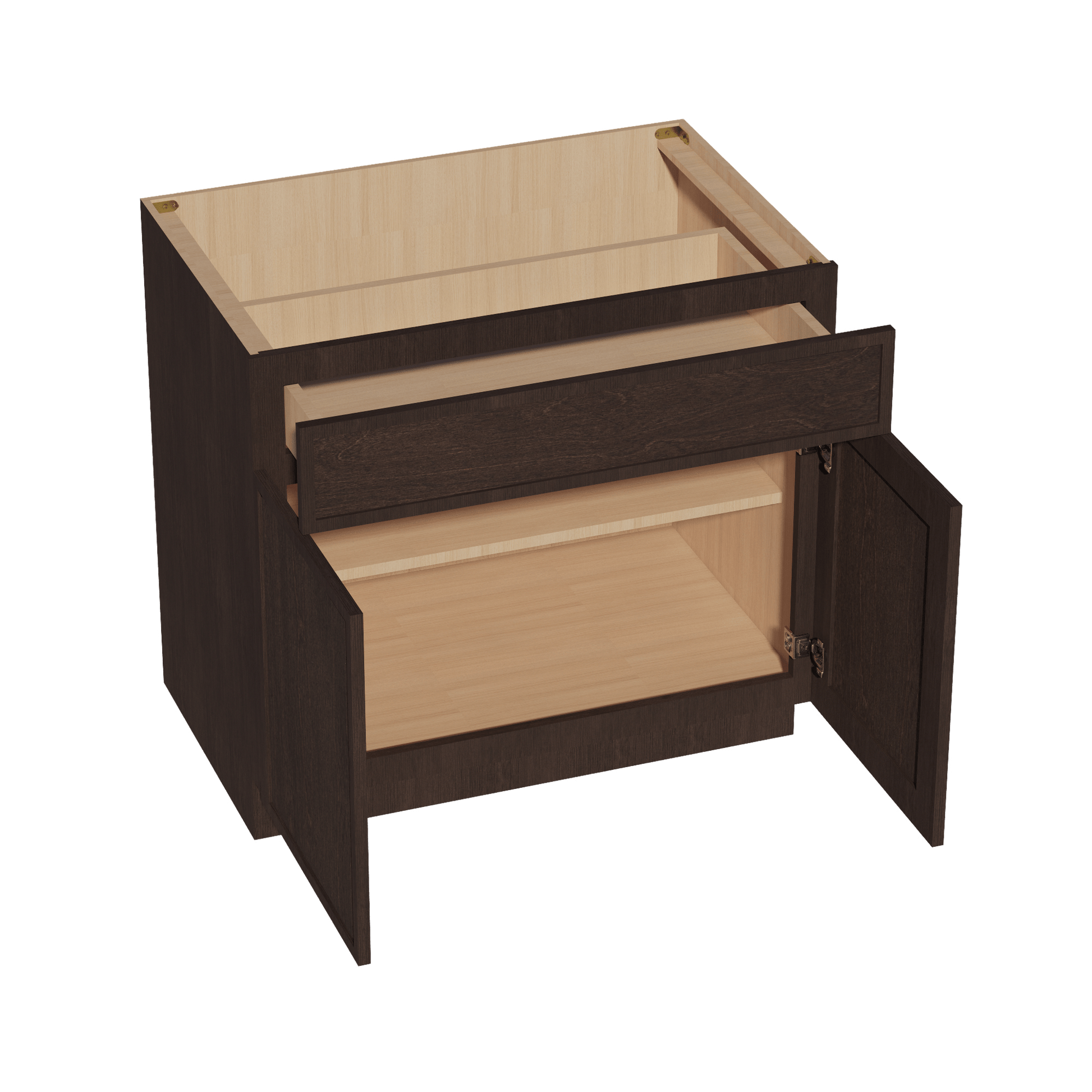 SM - B36: Mocha Brown Slim Shaker 36" 1 Drawer 2 Doors Standard Base Cabinet - NextCabinets