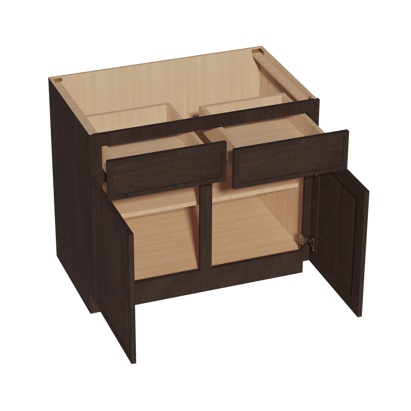 SM - B39: Mocha Brown Slim Shaker 39" 2 Drawers 2 Doors Standard Base Cabinet - NextCabinets