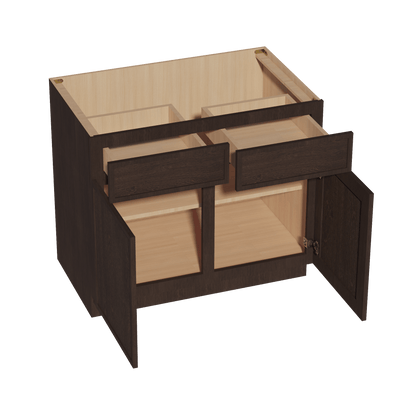 SM - B39: Mocha Brown Slim Shaker 39" 2 Drawers 2 Doors Standard Base Cabinet - NextCabinets