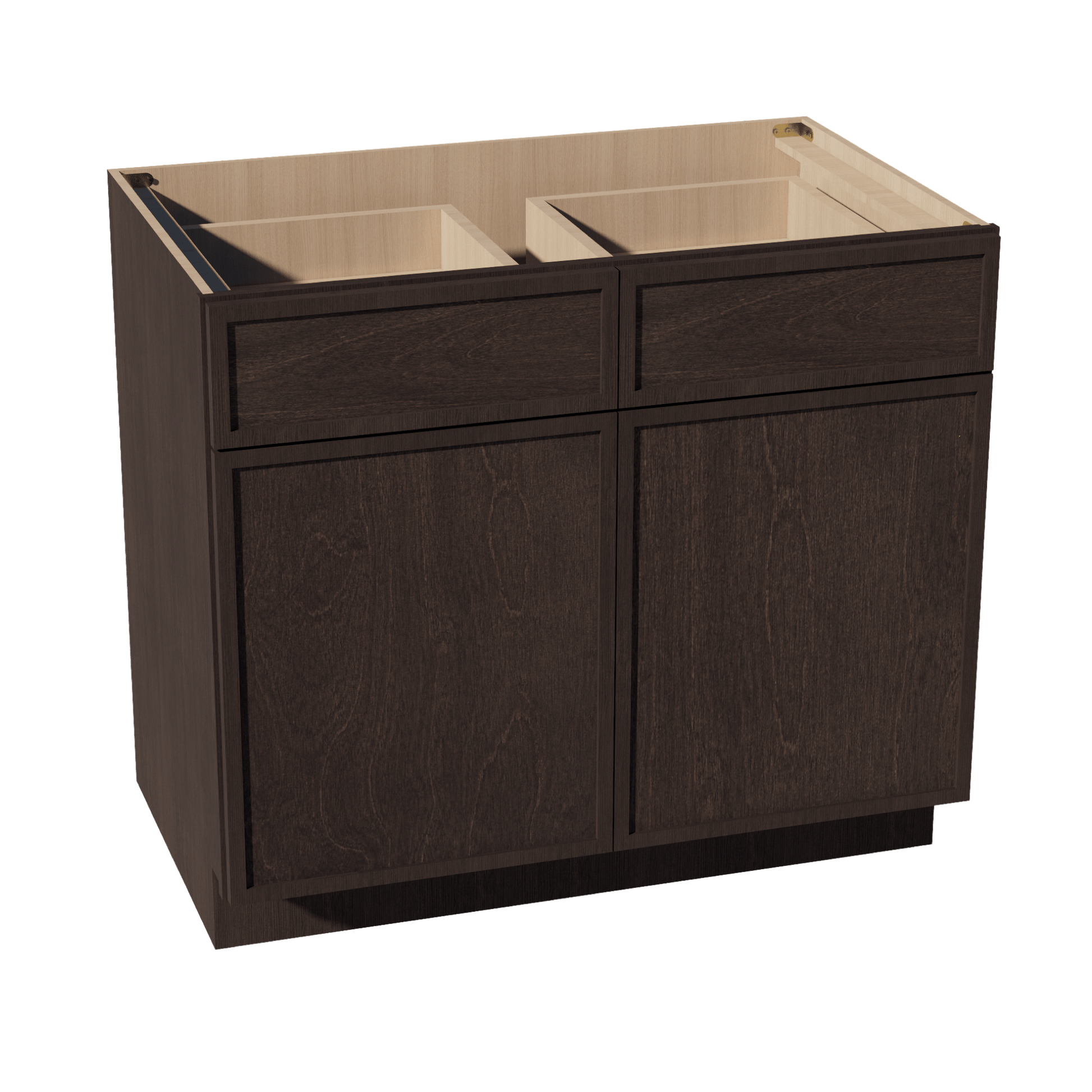 SM - B39: Mocha Brown Slim Shaker 39" 2 Drawers 2 Doors Standard Base Cabinet - NextCabinets