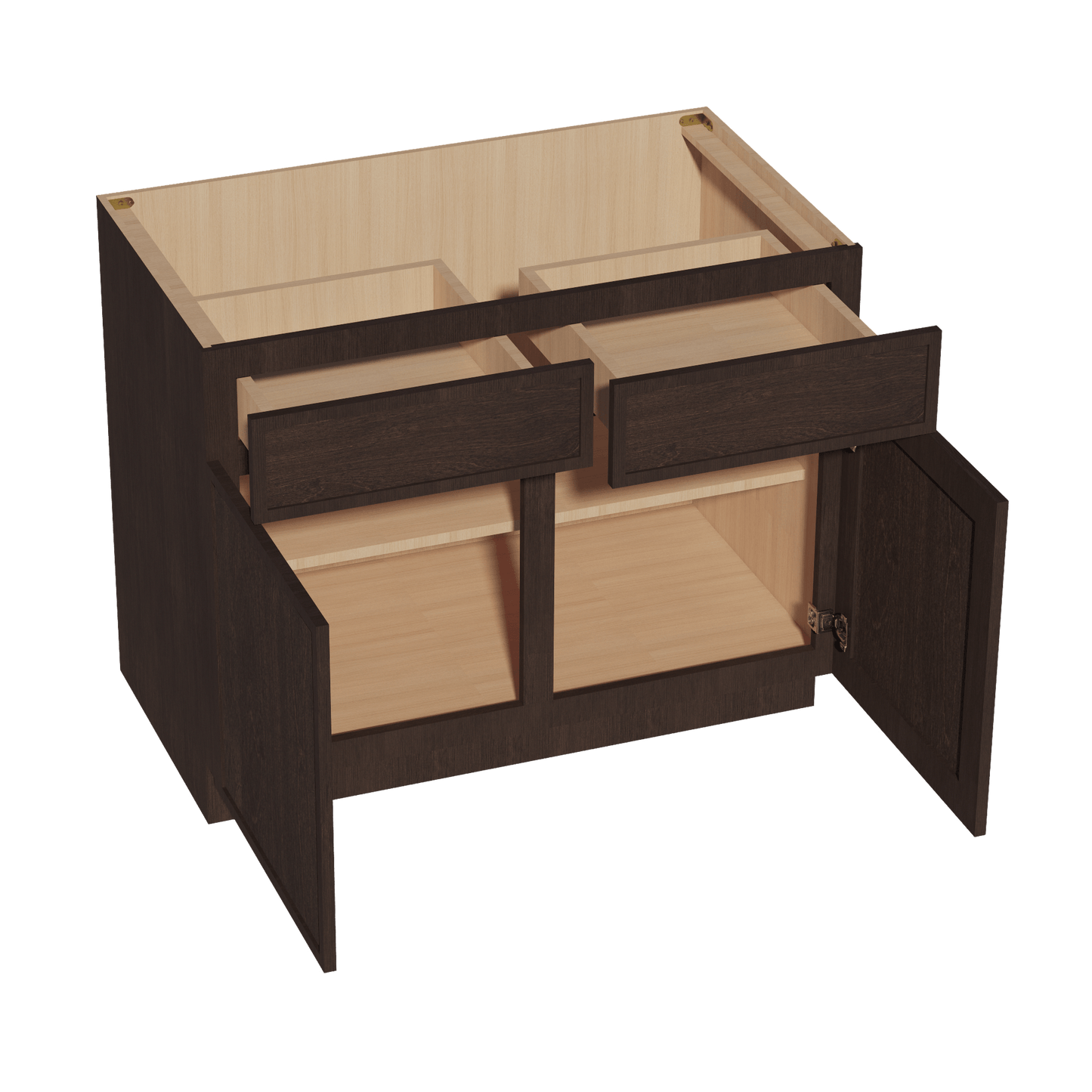 SM - B42: Mocha Brown Slim Shaker 42" 2 Drawers 2 Doors Standard Base Cabinet - NextCabinets